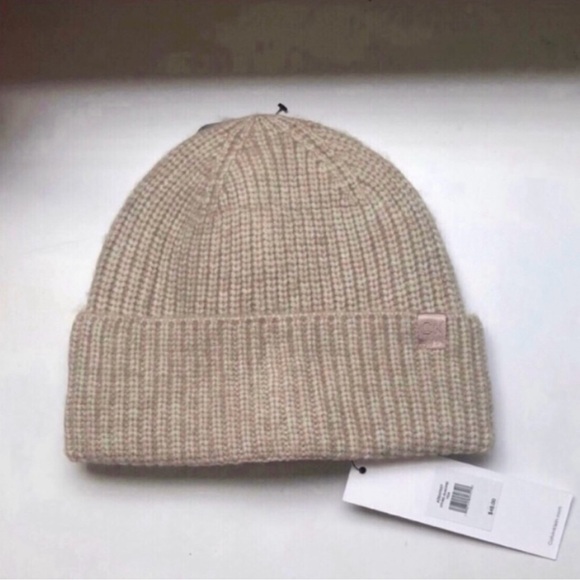New Calvin Klein Hat Women’s Tan Lined Knit Cuffed Beanie Hat Casual Outdoors - Picture 1 of 11